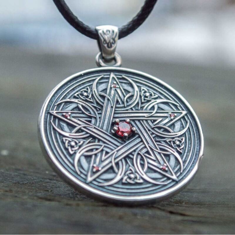 Pentagram Necklace With Red Cubic Zirconia Sterling Silver Handmade Jewelry