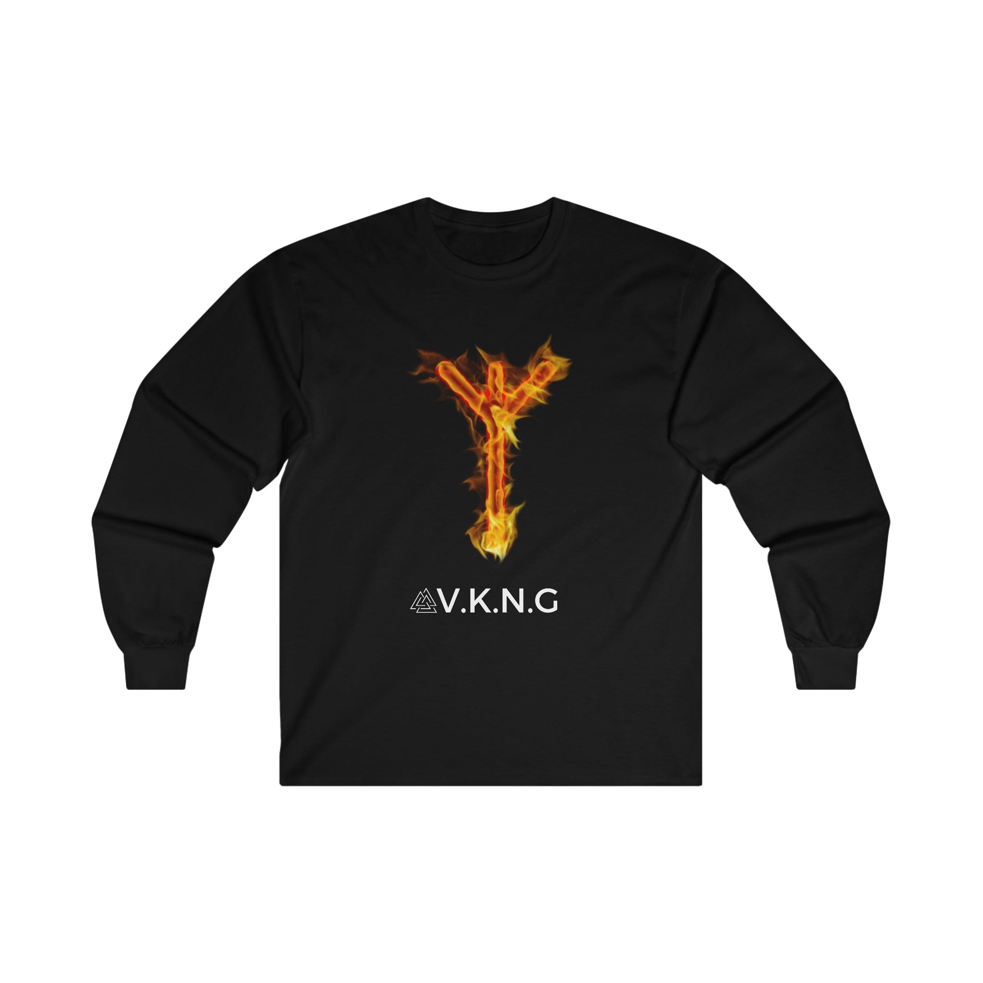 Printify Long-sleeve Algiz Flaming Rune V.K.N.G™  Long Sleeve