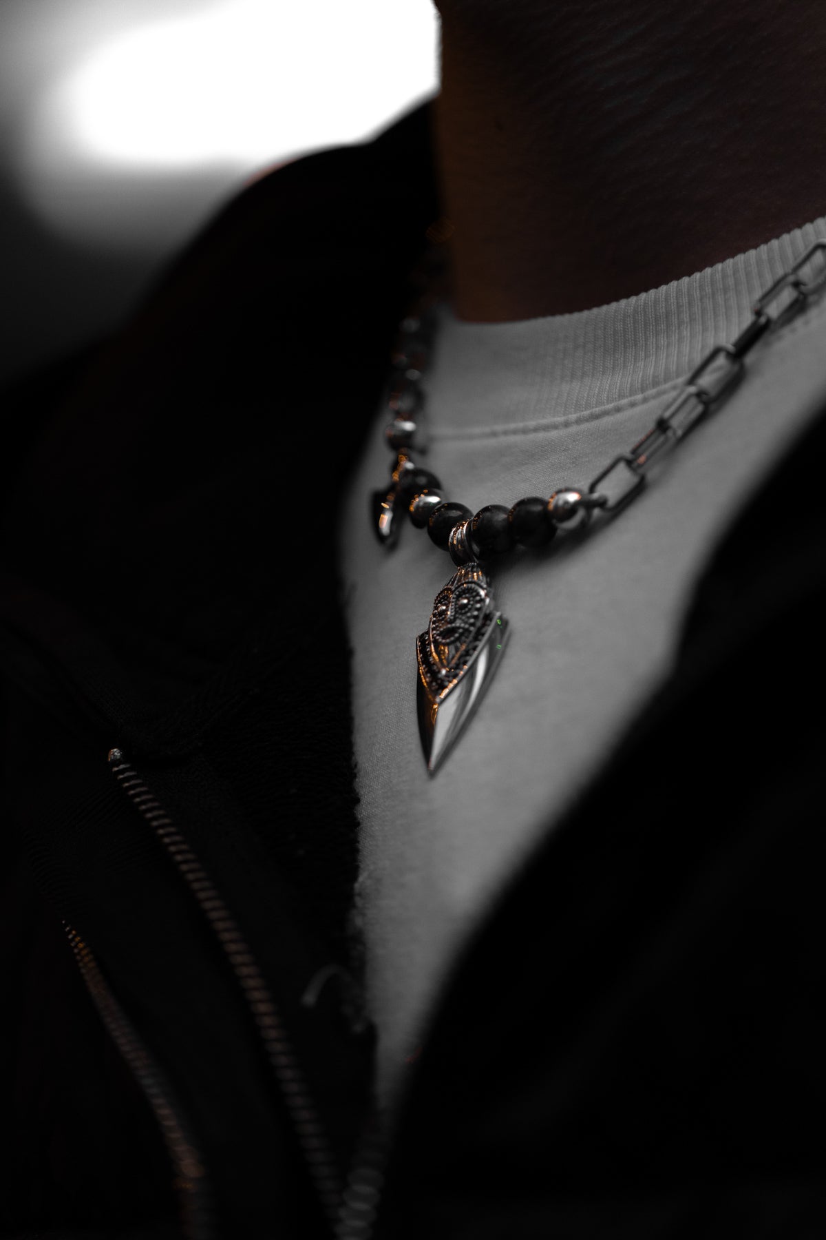 vkngjewelry Pendant Handcrafted Aska Face Silver Pendant with Thor’s Hammer & Gungnir