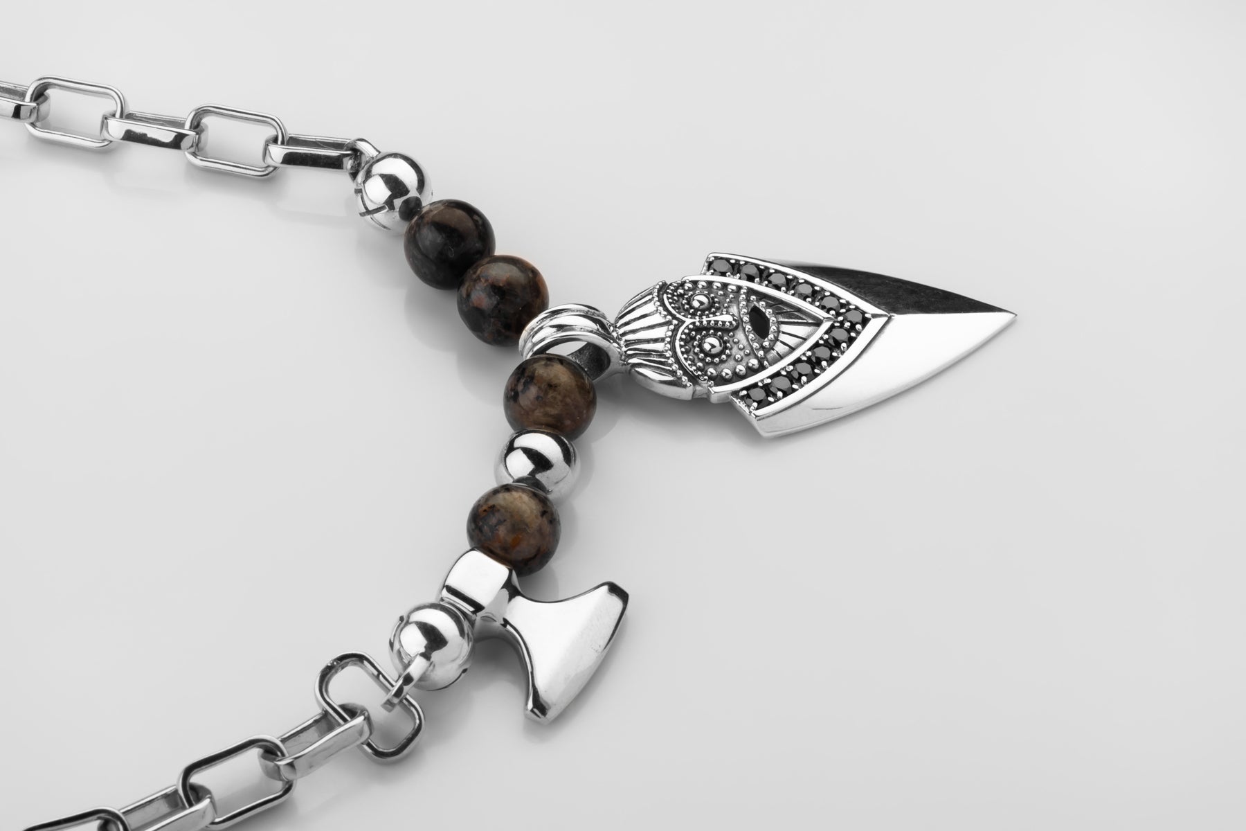 vkngjewelry Pendant Handcrafted Aska Face Silver Pendant with Thor’s Hammer & Gungnir