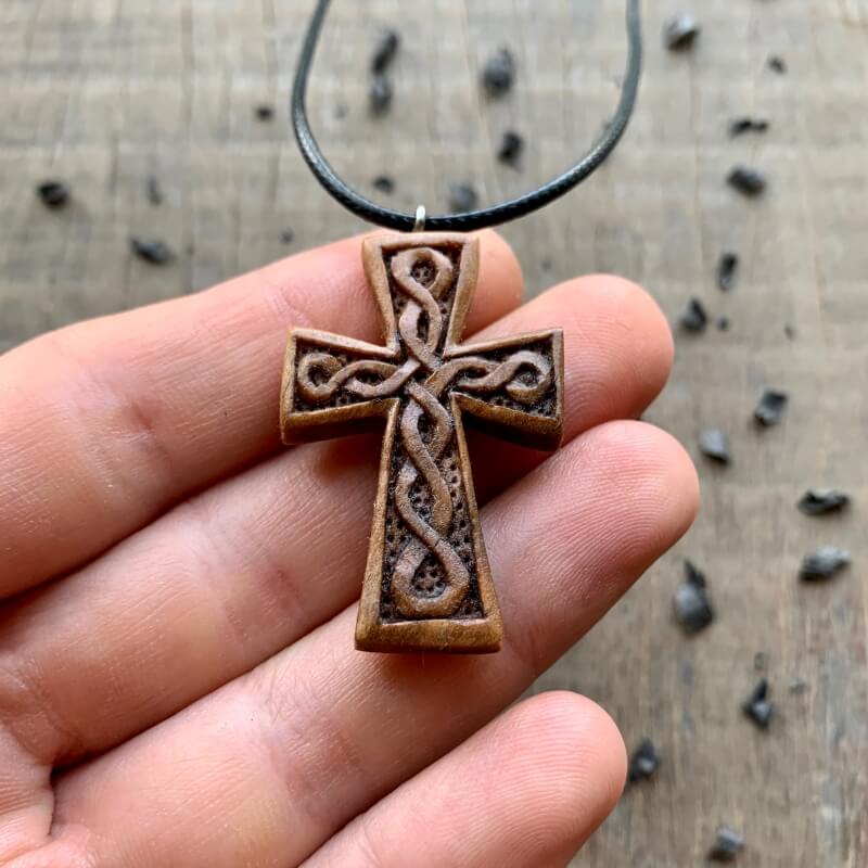 vkngjewelry Pendant Unique Walnut Wood Celtic Knots Cross Pendant