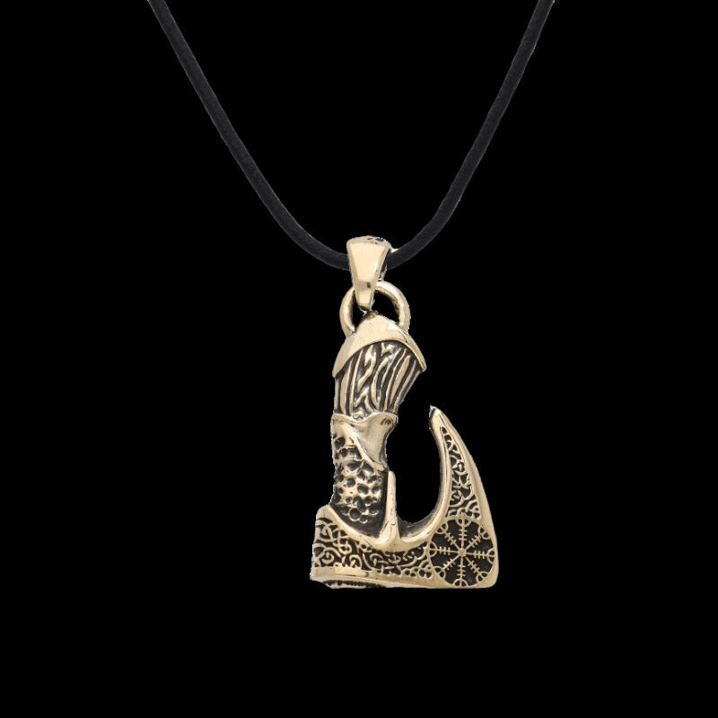 vkngjewelry Pendant Axe Helm of Awe Bronze
