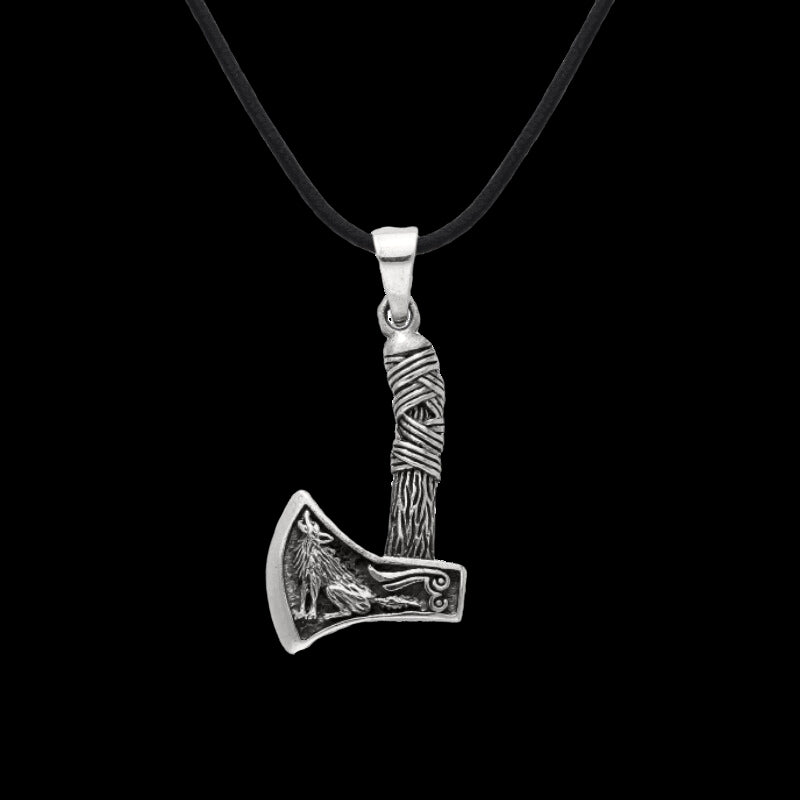 vkngjewelry Pendant Axe Howling Wolf Sterling Silver Pendant
