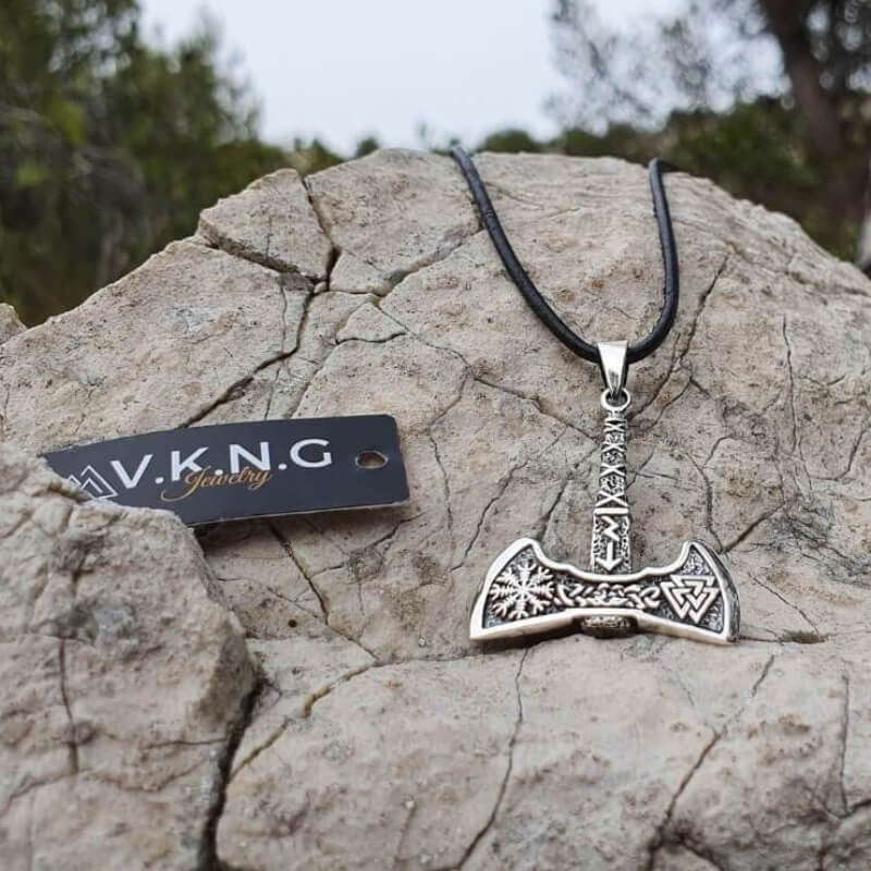 vkngjewelry Pendant Axe Valknut and Helm of Awe Sterling Silver Pendant