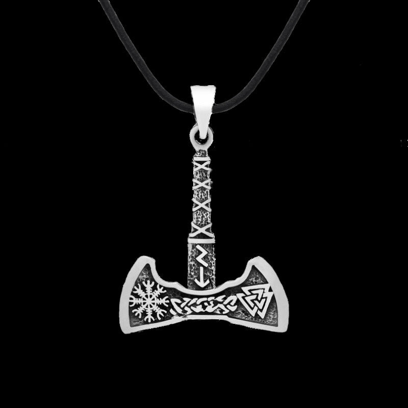 vkngjewelry Pendant Axe Valknut and Helm of Awe Sterling Silver Pendant