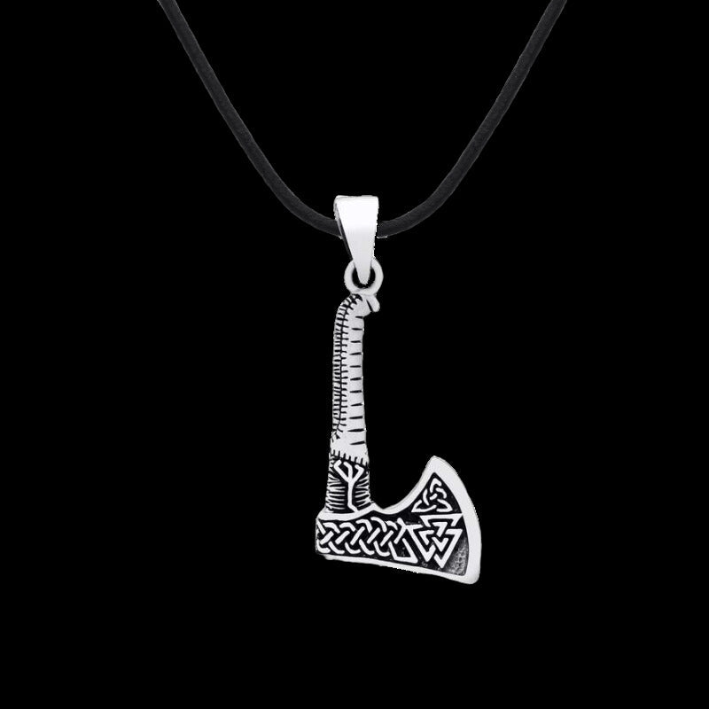vkngjewelry Pendant Axe with Valknut Double Sided Sterling Silver Pendant