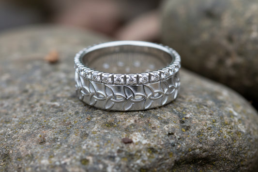 vkngjewelry Ring Braided Gold Wedding Ring with Diamonds, Handcrafted Norse Jewelry