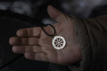 vkngjewelry Pendant Brass Helm of Awe Pendant Handcrafted Nordic Amulet with Elder Futhark Runes