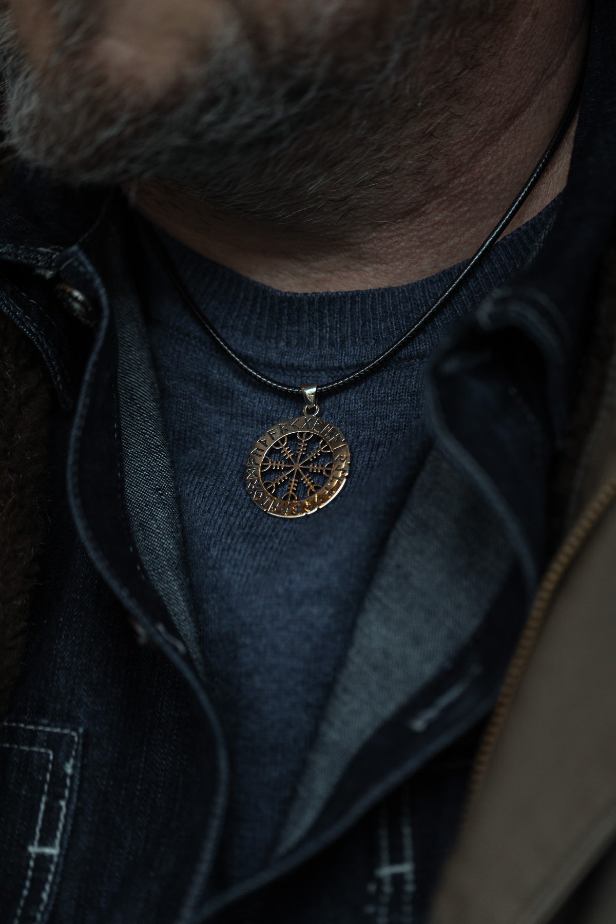 vkngjewelry Pendant Brass Helm of Awe Pendant Handcrafted Nordic Amulet with Elder Futhark Runes