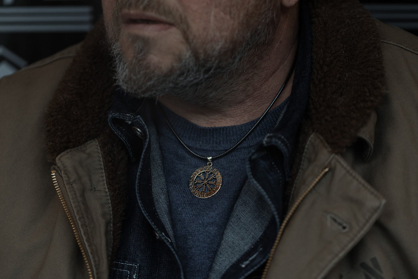 vkngjewelry Pendant Brass Helm of Awe Pendant Handcrafted Nordic Amulet with Elder Futhark Runes