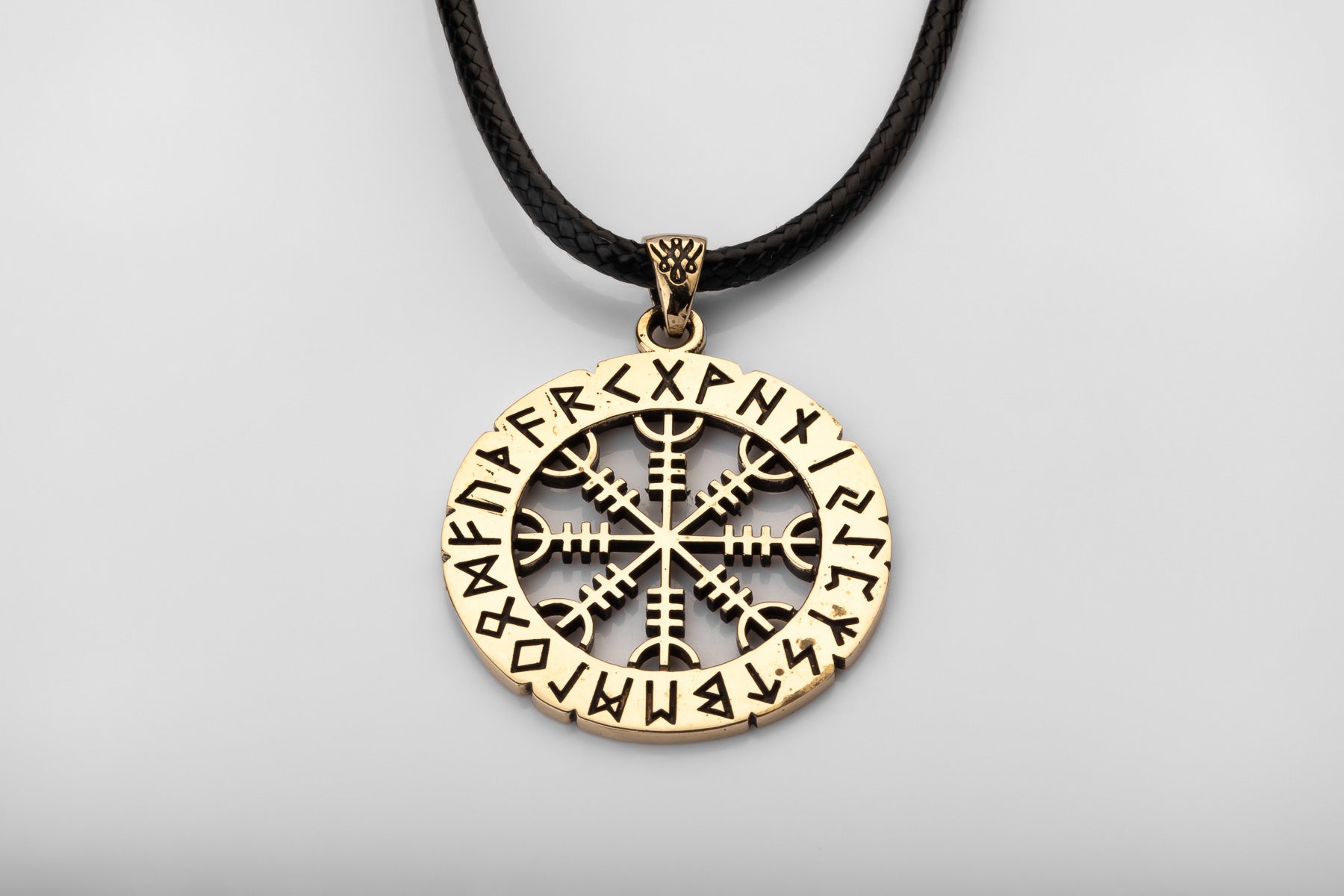 vkngjewelry Pendant Brass Helm of Awe Pendant Handcrafted Nordic Amulet with Elder Futhark Runes