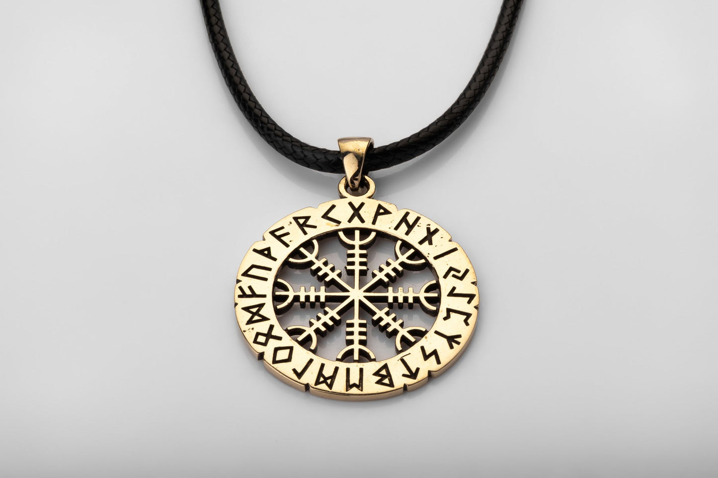vkngjewelry Pendant Brass Helm of Awe Pendant Handcrafted Nordic Amulet with Elder Futhark Runes