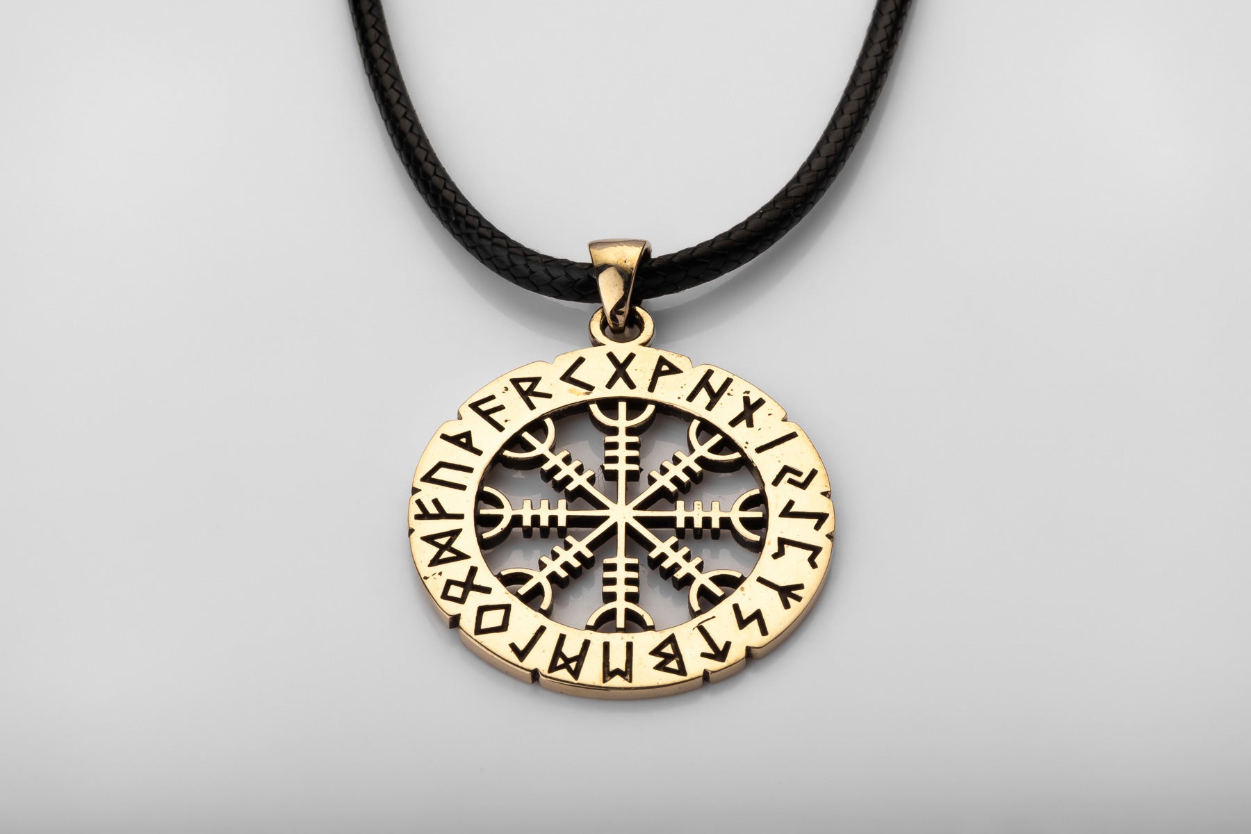 vkngjewelry Pendant Brass Helm of Awe Pendant Handcrafted Nordic Amulet with Elder Futhark Runes