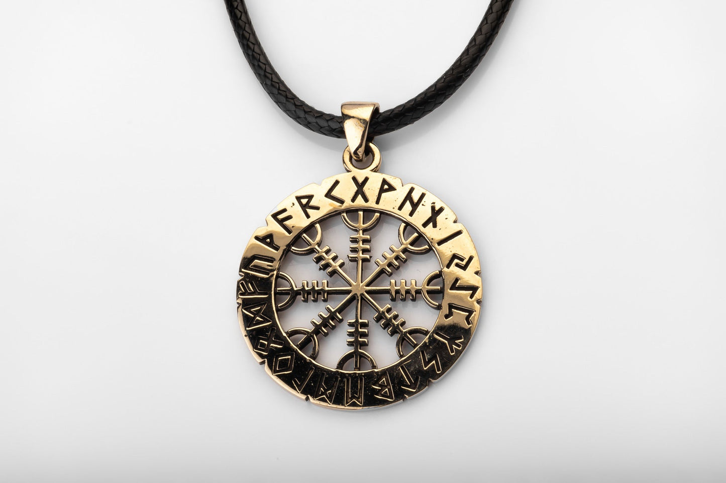 vkngjewelry Pendant Brass Helm of Awe Pendant Handcrafted Nordic Amulet with Elder Futhark Runes