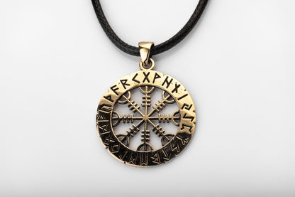 vkngjewelry Pendant Brass Helm of Awe Pendant Handcrafted Nordic Amulet with Elder Futhark Runes