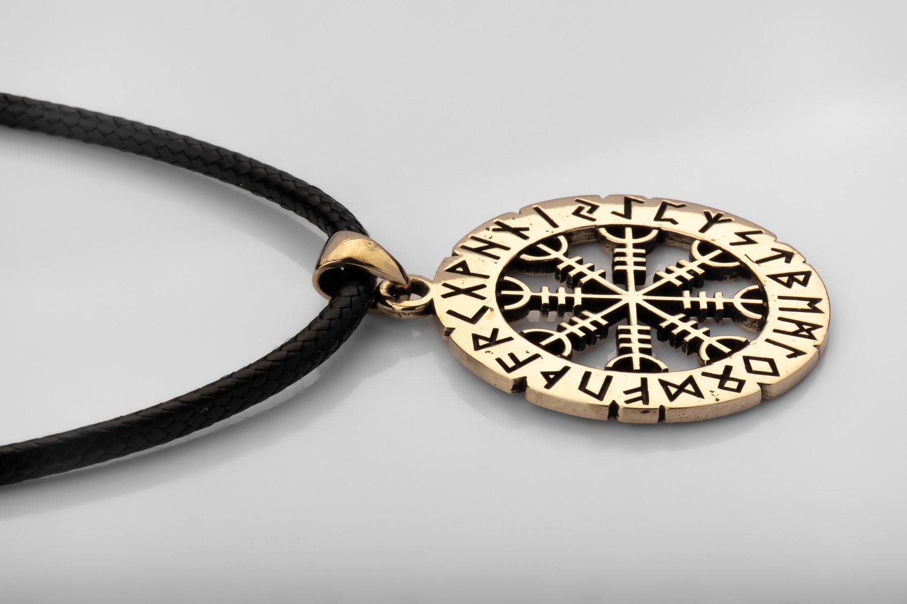 vkngjewelry Pendant Brass Helm of Awe Pendant Handcrafted Nordic Amulet with Elder Futhark Runes