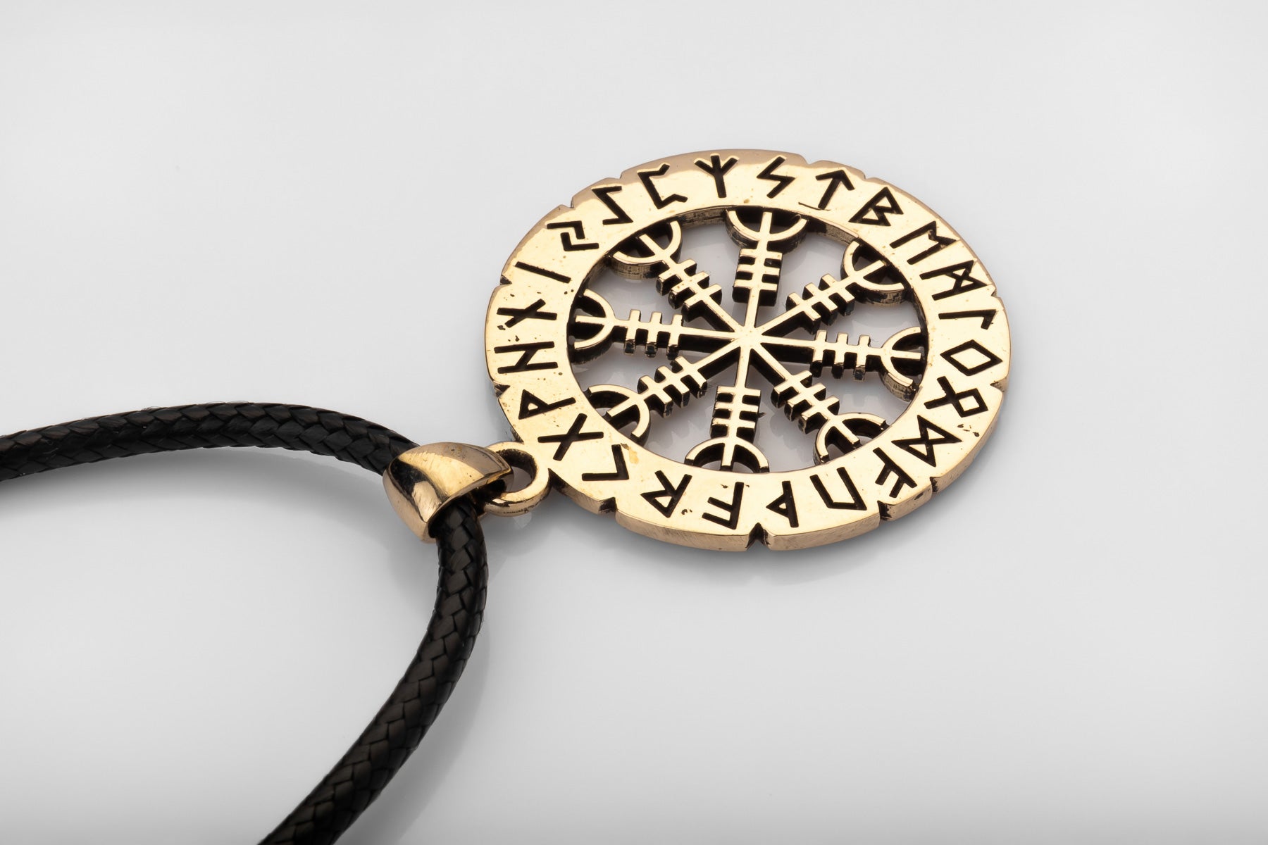 vkngjewelry Pendant Brass Helm of Awe Pendant Handcrafted Nordic Amulet with Elder Futhark Runes