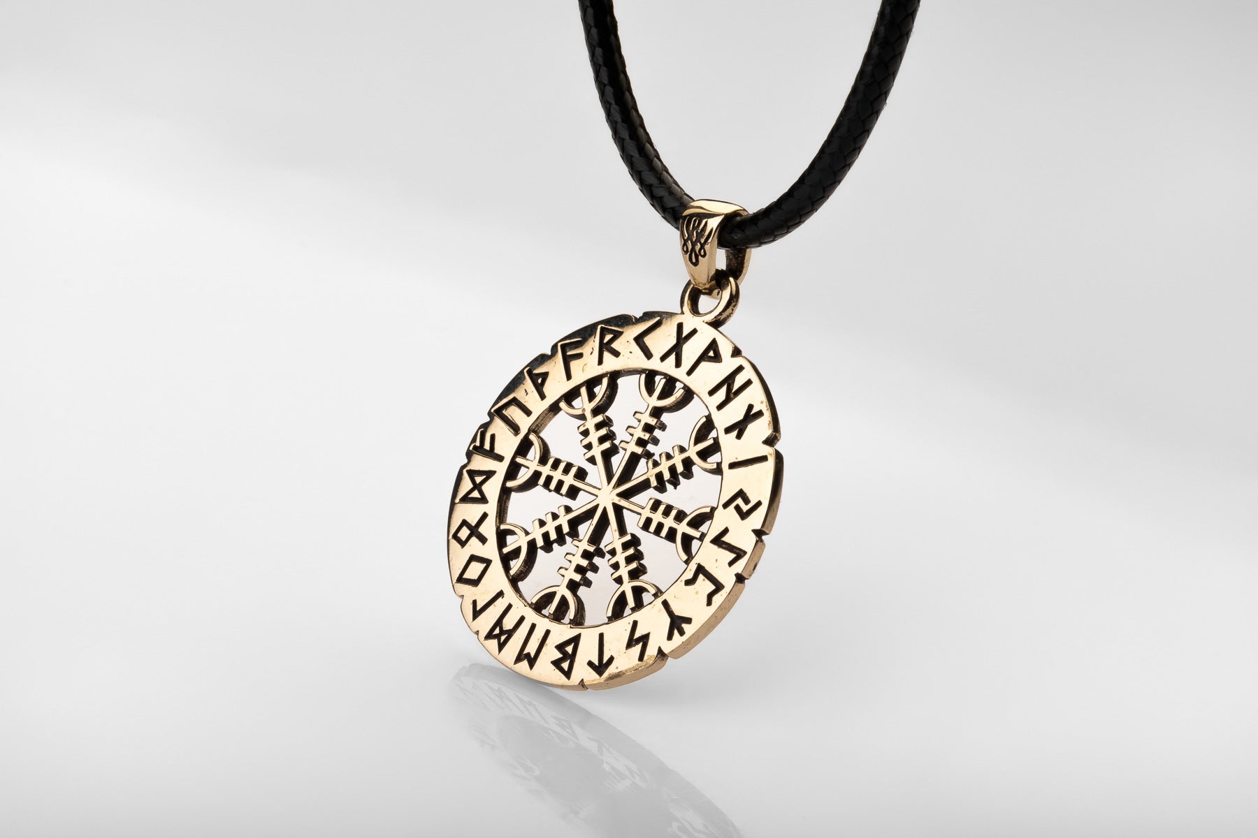 vkngjewelry Pendant Brass Helm of Awe Pendant Handcrafted Nordic Amulet with Elder Futhark Runes