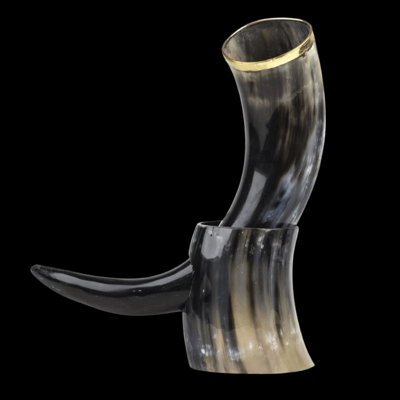 vkngjewelry home Handmade Brass Rimmed - Polished Drinking Horn (with stand)