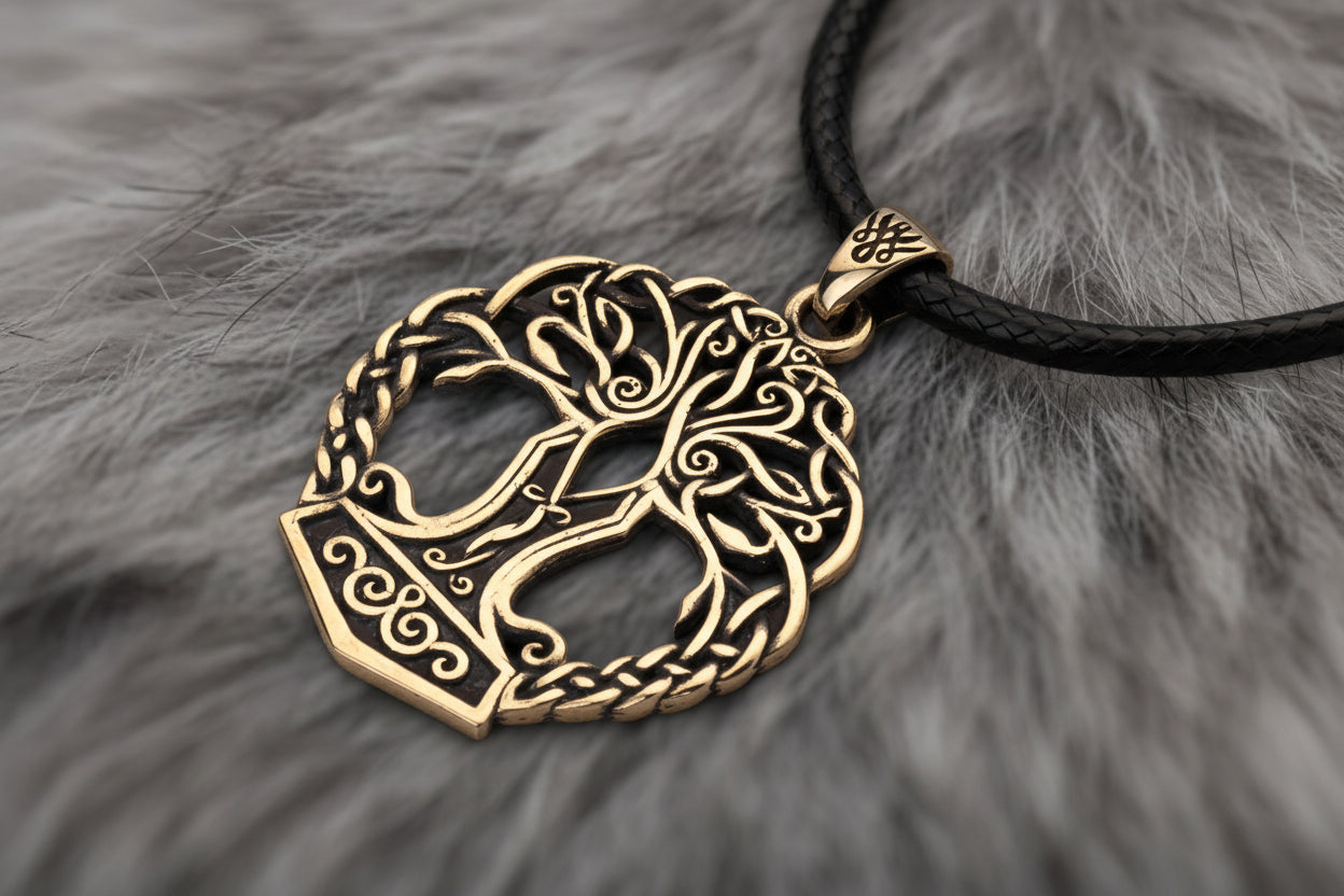 vkngjewelry Pendant Brass Yggdrasil Pendant Handcrafted Nordic Tree of Life Amulet