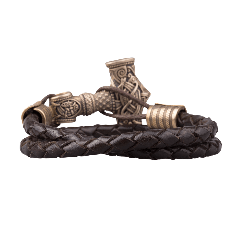 vkngjewelry Bracelet Large Thor Hammer Bronze Leather Bracelet