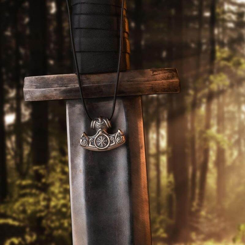 vkngjewelry Pendant Bronze Thor Hammer Helm Of Awe