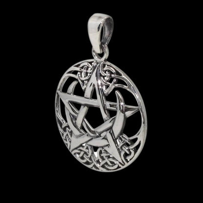 vkngjewelry Pendant Celtic Pagan Pentagram Crescent Moon Round Charm Charm Pendant 925 Sterling Silver
