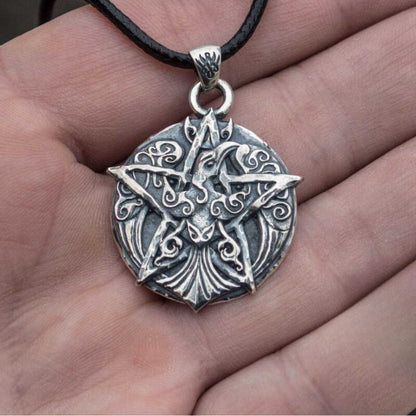 vkngjewelry Pendant Handcrafted Crown Pendant With Ornament Sterling Silver Wicca Jewelry