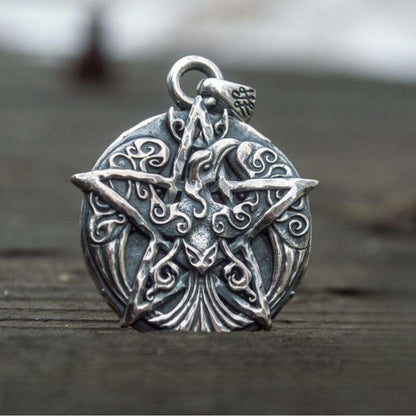 vkngjewelry Pendant Handcrafted Crown Pendant With Ornament Sterling Silver Wicca Jewelry