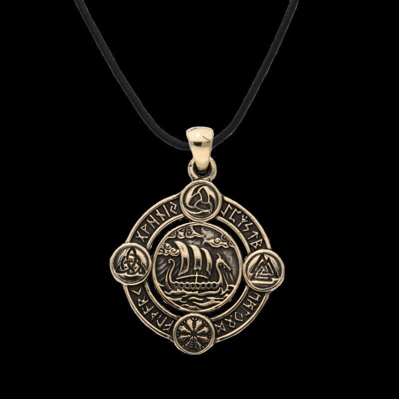 vkngjewelry Pendant Drakkar Norse Symbols Bronze Pendant