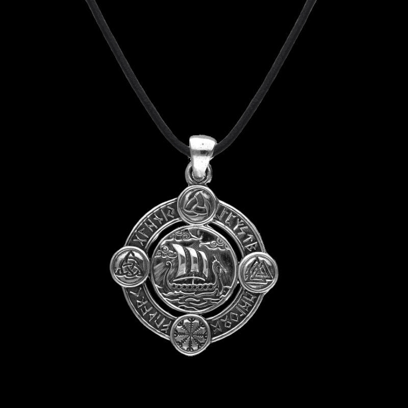 vkngjewelry Pendant Drakkar Norse Symbols Sterling Silver Pendant