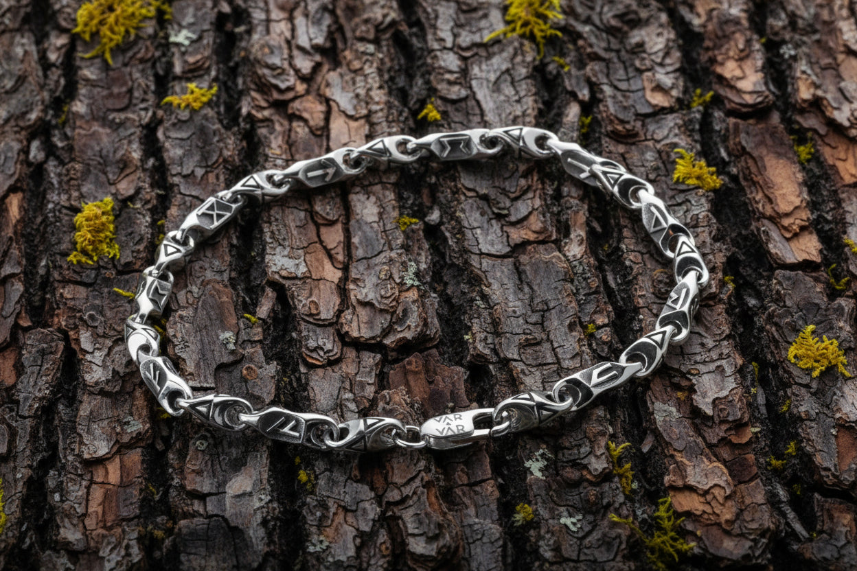 vkngjewelry Bracelet Viking Rune Link Bracelet Handcrafted Sterling Silver Amulet
