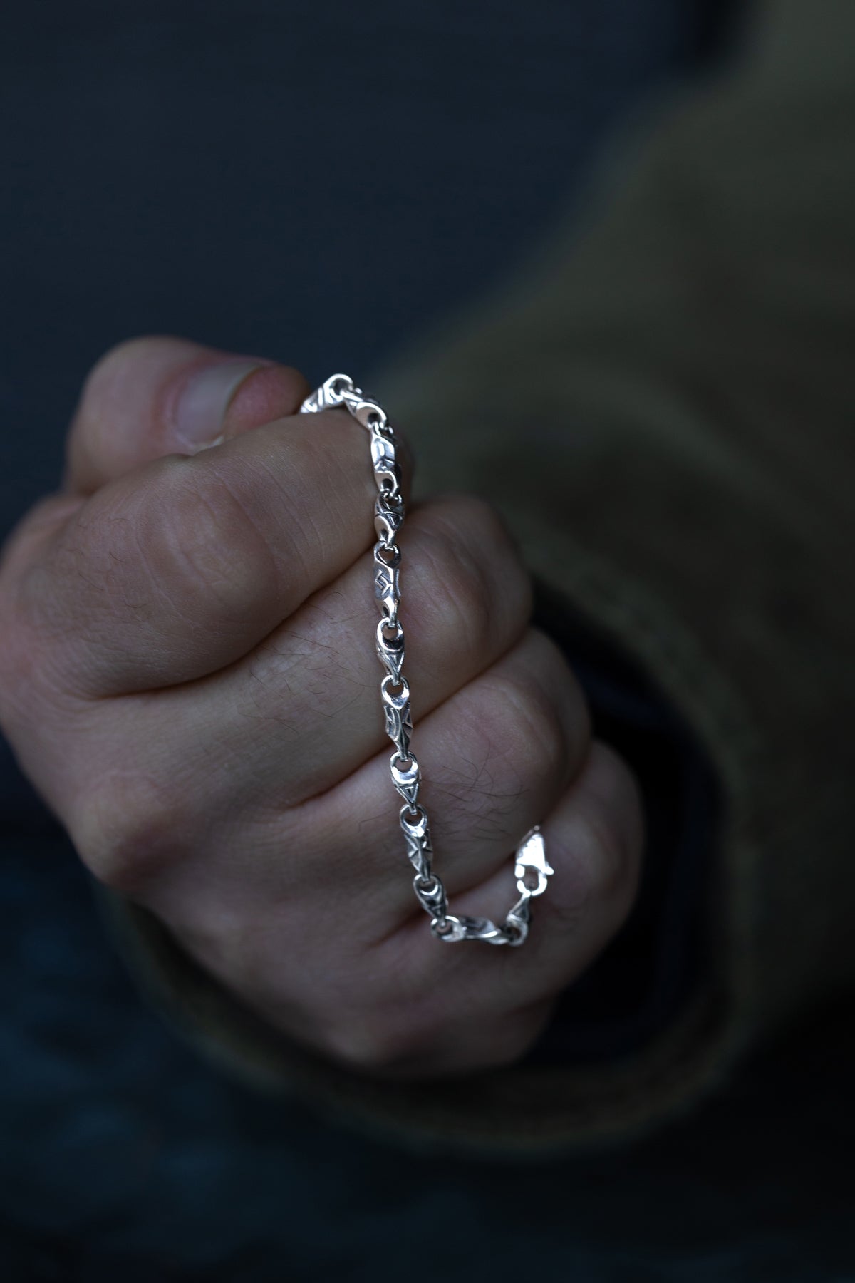 vkngjewelry Bracelet Viking Rune Link Bracelet Handcrafted Sterling Silver Amulet