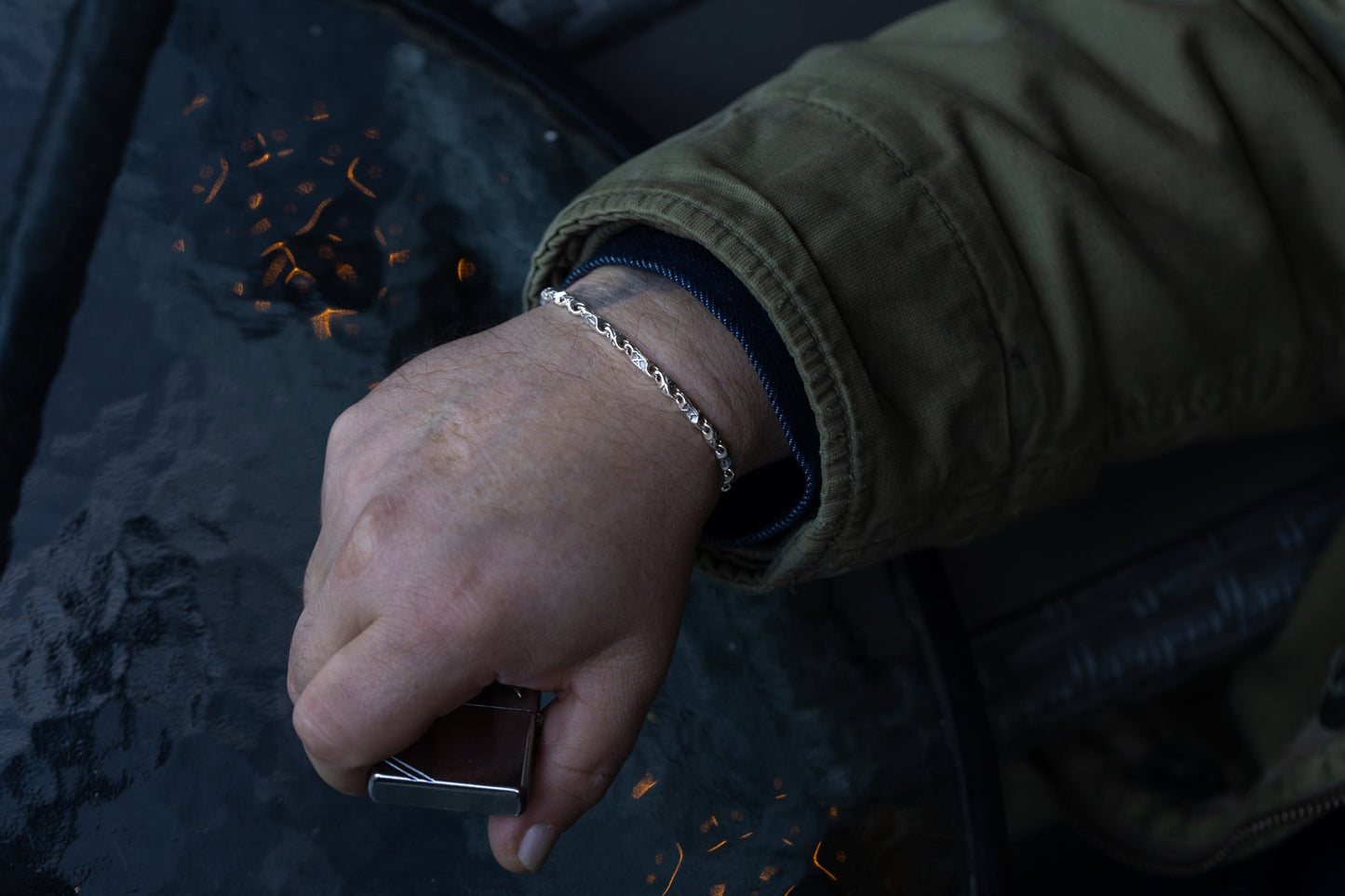 vkngjewelry Bracelet Viking Rune Link Bracelet Handcrafted Sterling Silver Amulet