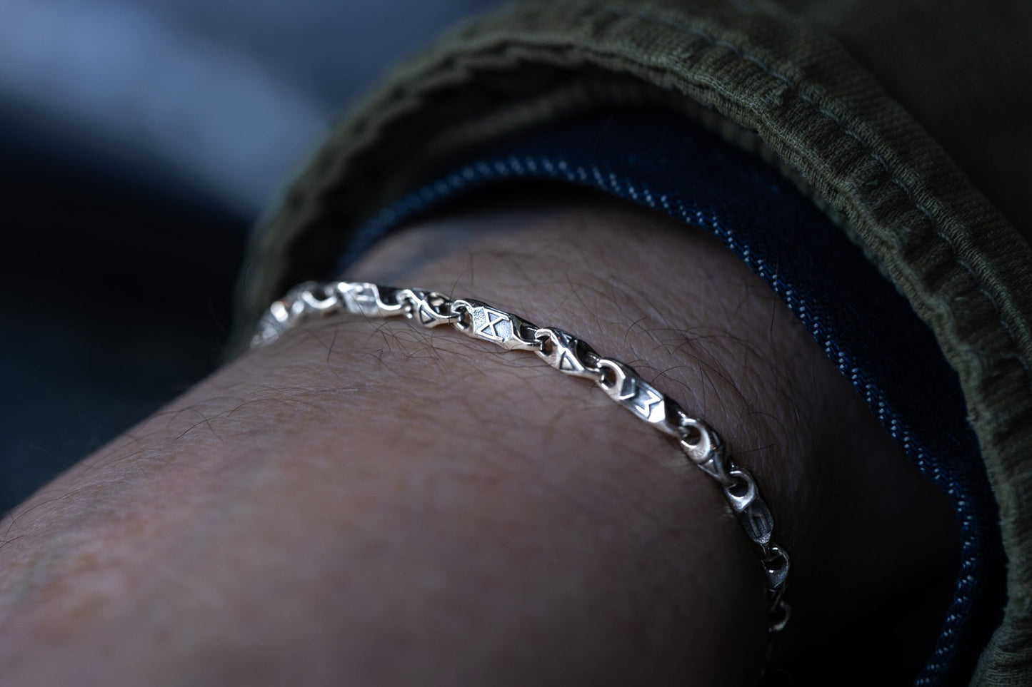 vkngjewelry Bracelet Viking Rune Link Bracelet Handcrafted Sterling Silver Amulet