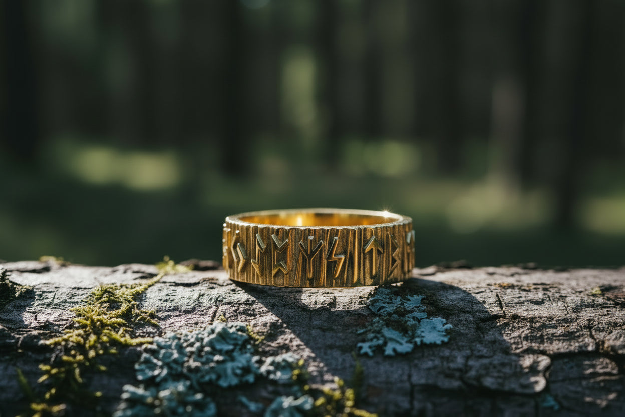 vkngjewelry Ring Handcrafted Elder Futhark Runes Gold Ring