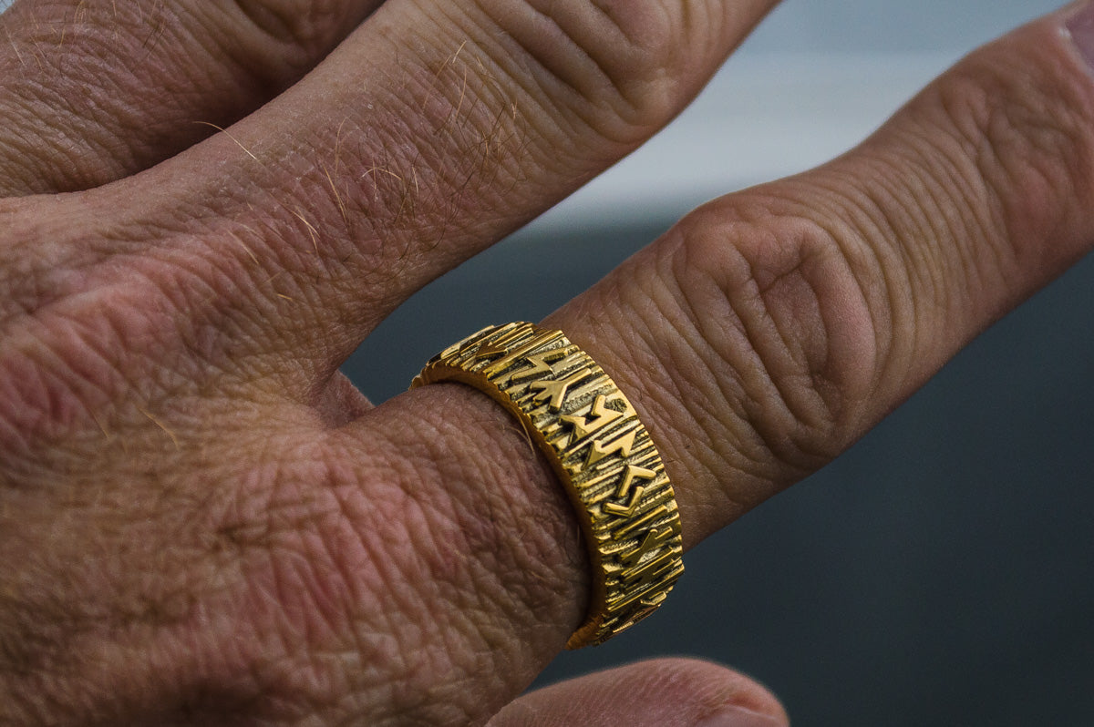 vkngjewelry Ring Handcrafted Elder Futhark Runes Gold Ring