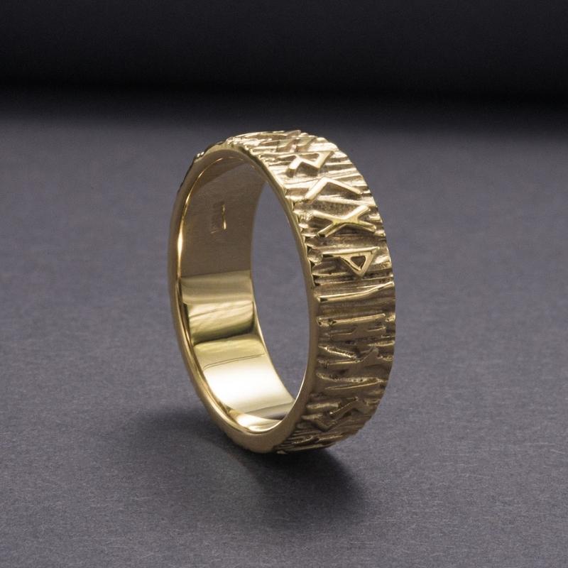 vkngjewelry Bagues Elder Futhark Runes Gold Ring