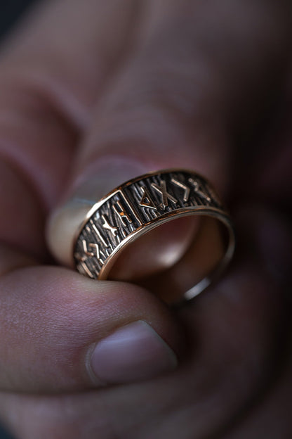 vkngjewelry Ring Handcrafted Brass Elder Futhark Runes Ring