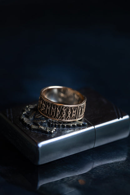 vkngjewelry Ring Handcrafted Brass Elder Futhark Runes Ring