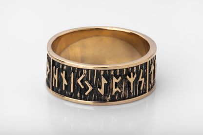 vkngjewelry Ring Handcrafted Brass Elder Futhark Runes Ring