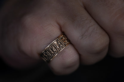 vkngjewelry Ring Handcrafted Brass Elder Futhark Runes Ring