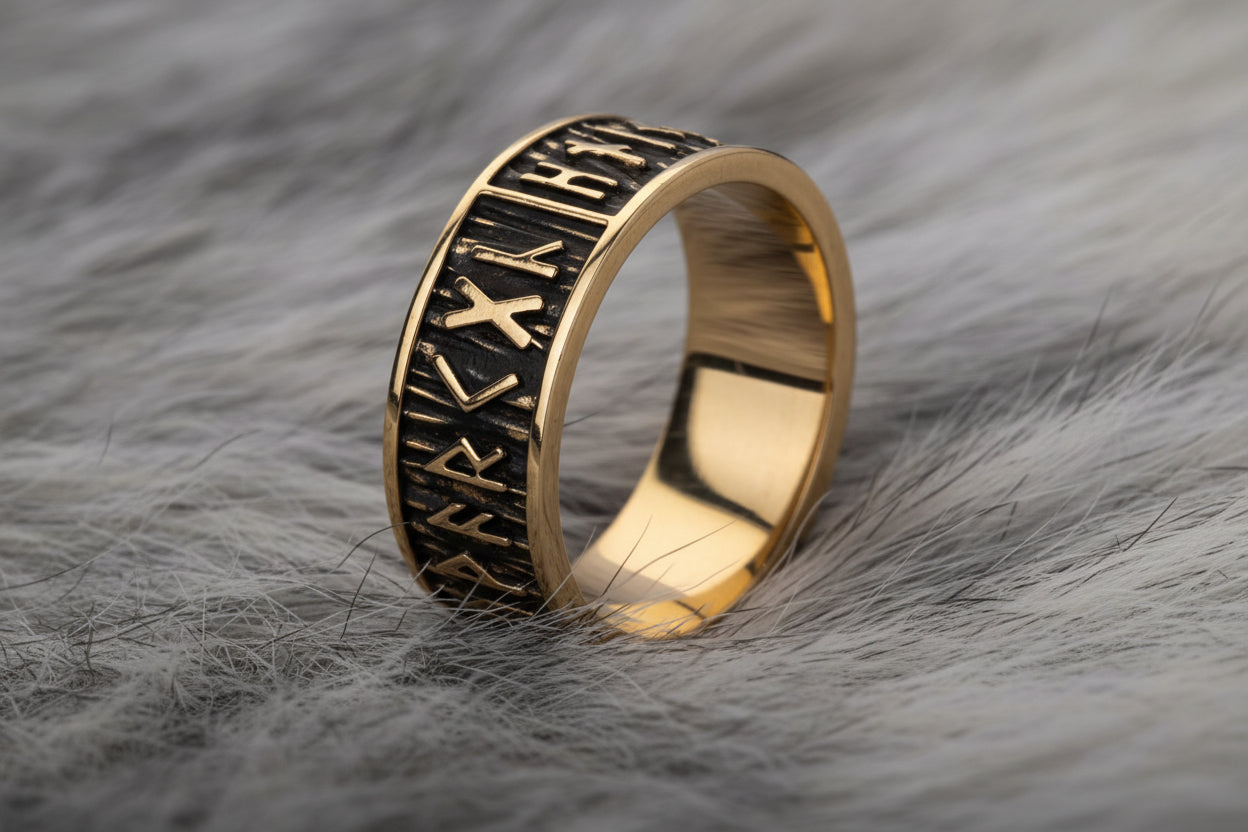 vkngjewelry Ring Handcrafted Brass Elder Futhark Runes Ring