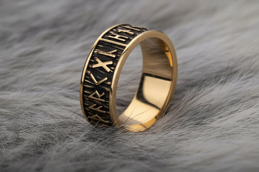 vkngjewelry Ring Handcrafted Brass Elder Futhark Runes Ring