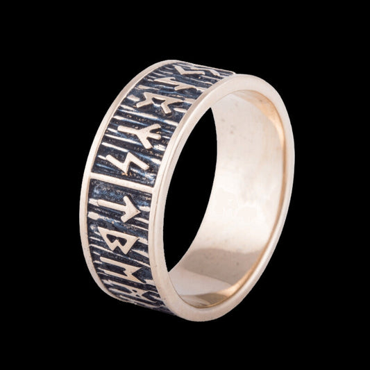 vkngjewelry Bagues Elder Futhark Runes with Wide Rim Bronze Ring