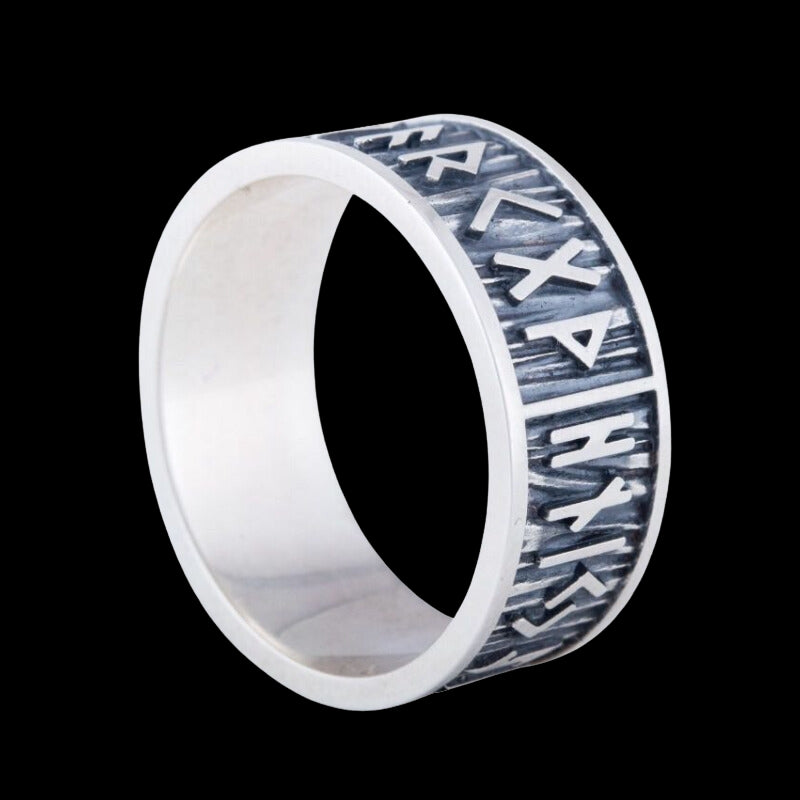 vkngjewelry Bagues Elder Futhark Runes with Wide Rim Sterling Silver Ring