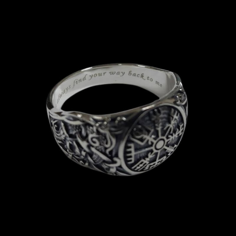 vkngjewelry Bagues Handcrafted Elder Futhark Runes with Wide Rim Sterling Silver Ring