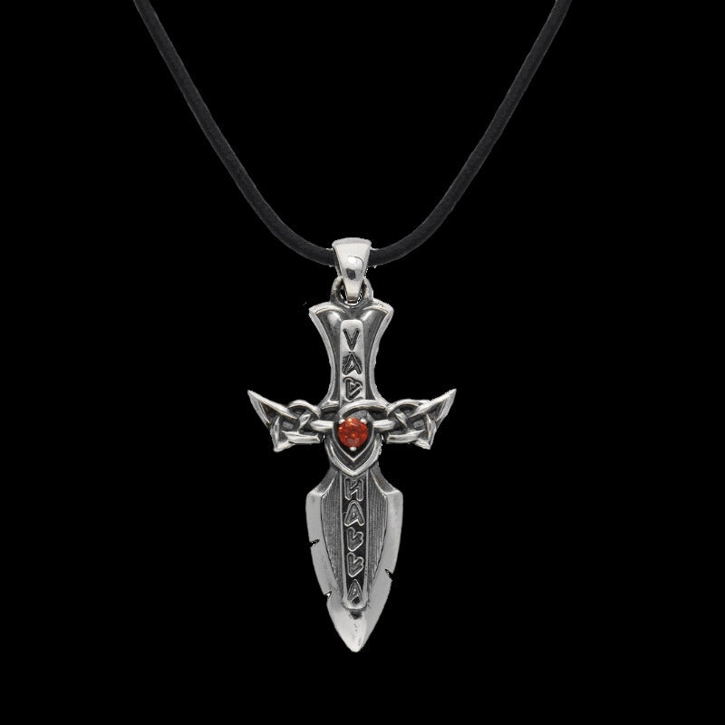 vkngjewelry Pendant Valhalla Sword Runes and Cubic Zirconia Sterling Silver Pendant