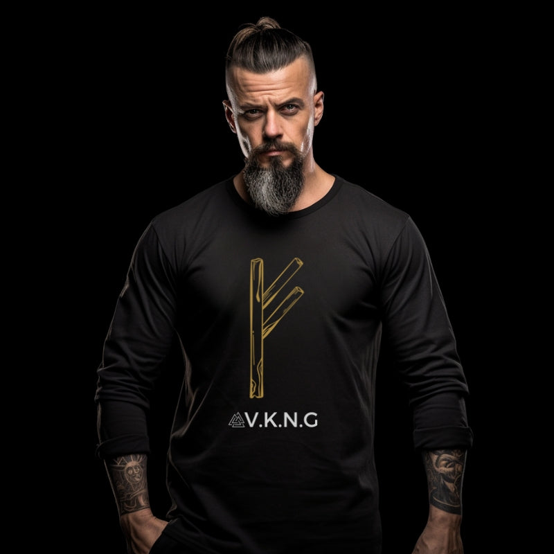 Printify Long-sleeve Fehu Rune  V.K.N.G™ Long Sleeve