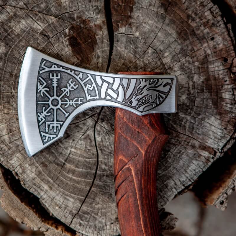 vkngjewelry hache Fenrir And Vegvisir Camping Hatchet